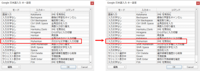 Google日本語入力_入力文字なしのMuhenkanをIME無効化に変更