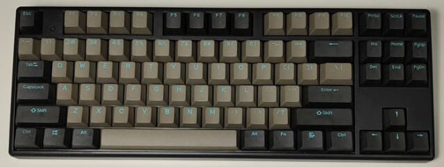 NiZキーボードX87__キーキャップカラー黒灰＆水色文字ダブルショットVer